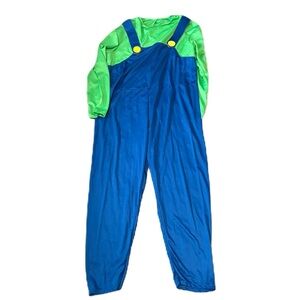 Super Mario Bros Luigi Bodysuit Jumpsuit Costume One Size Men’s Blue Green